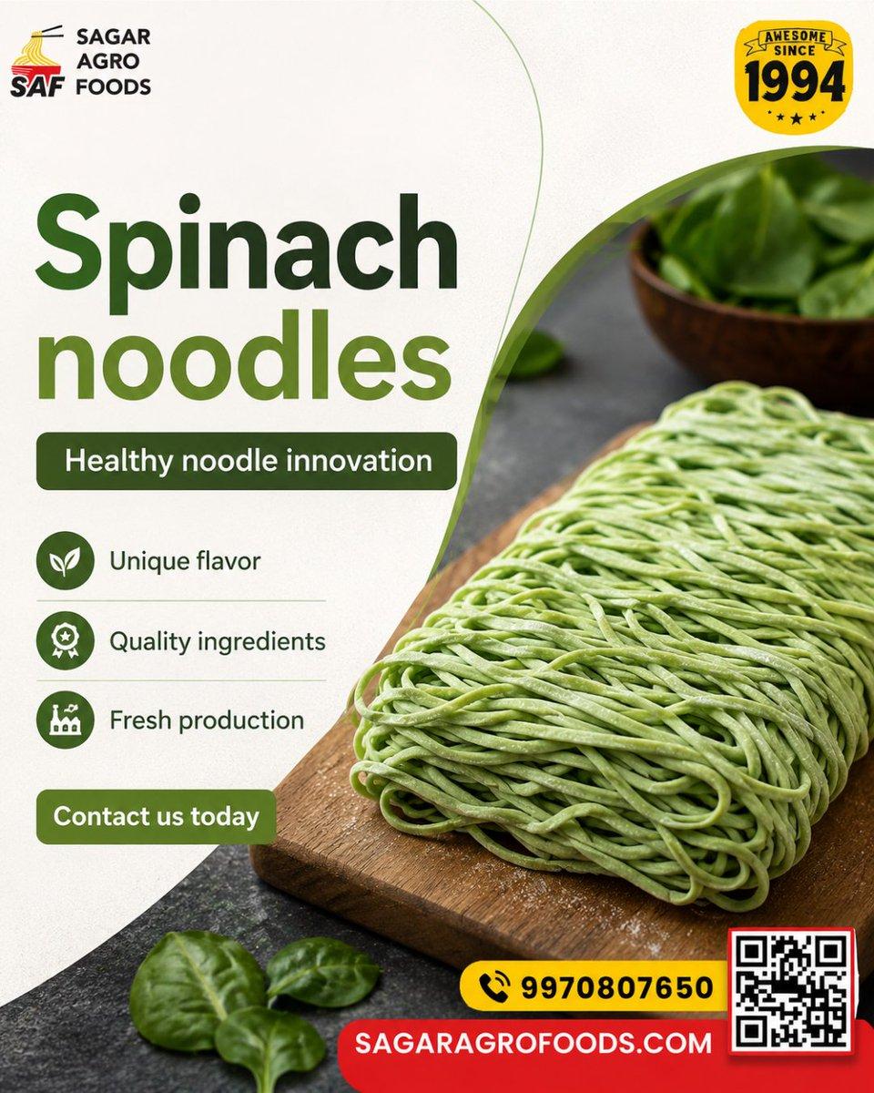 Fresh spinach noodles manufactured for healthier and innovative menu options. #SagarAgroFoods #Pune #SpinachNoodles #HealthyNoodles #NoodleManufacturer #FoodIndustry #RestaurantSupply #QualityFood #Tr