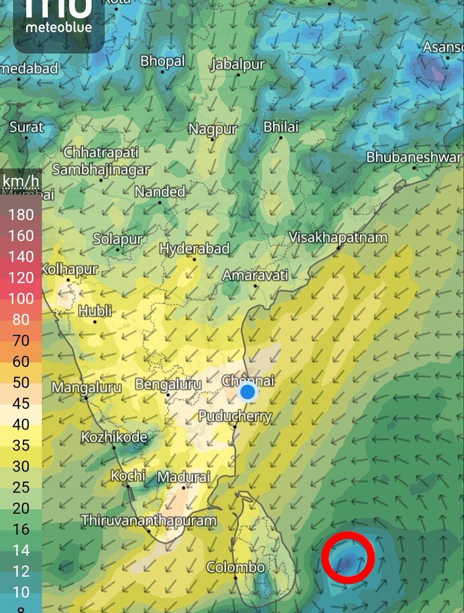 With the influence of the upper Air circulation Northeast monsoon likely to make onset in the next 36-48 hours ,today parts of coastal and South will see rains as trough moves closer later