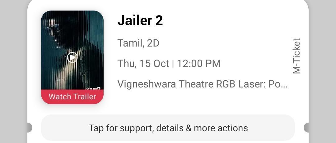 Can't make it to the show, reselling at original BMS price! ​📍 Theatre: Sri Vigneshwara Theatre RGB Laser, Poonamallee 📅 Date: Tomorrow, 15th Oct ⏰ Showtime: 12:00 PM 🎟️ Quantity: 2 Tickets 💰 Price: B