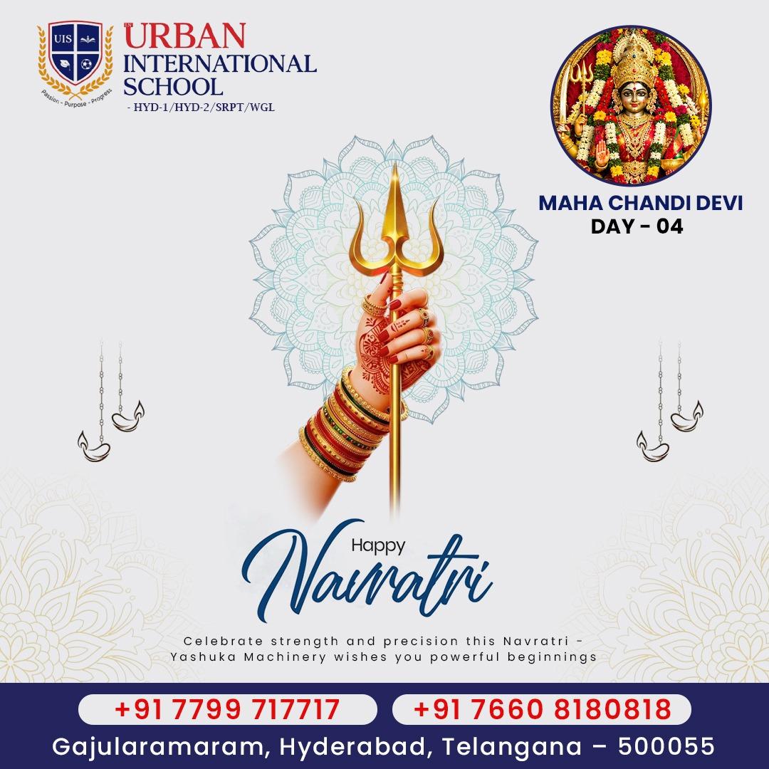 ๐บ Happy Navratri Day 4! ๐ May Maa Maha Chandi Devi bless everyone with courage, strength, peace & prosperity. โจ ๐ซ Urban International School, Hyderabad, wishes you a blessed Navratri! ๐ https://urbani