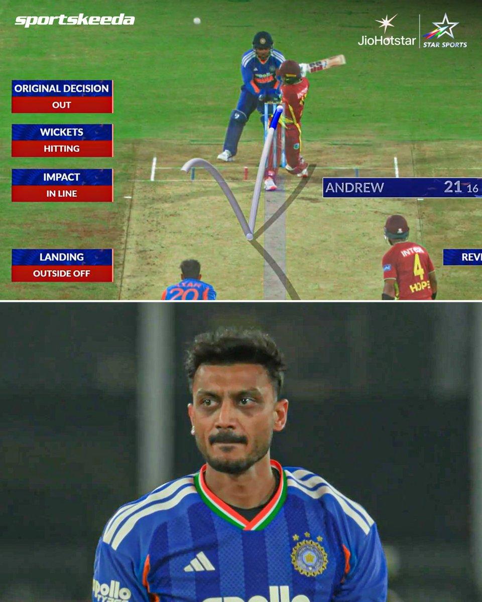 Axar Patel breaks the quick-fire opening stand! 🇮🇳☝️ Jewel Andrew is trapped LBW after a flying start in this must-win clash! ❌ 🌴 - 52/1 (4.2) #INDvWI #T20Is #Hyderabad #Sportskeeda