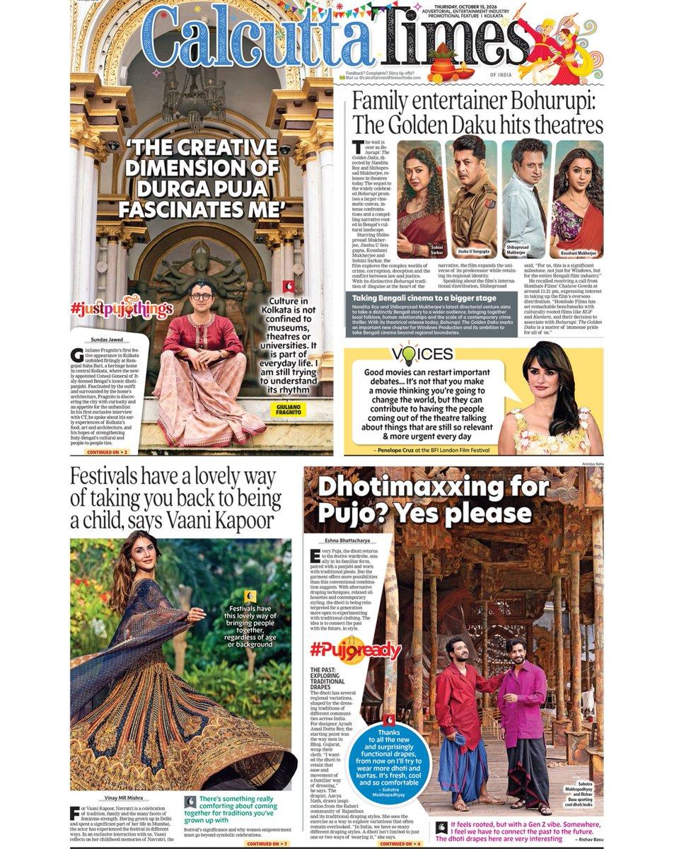 Today's P1: From Giuliano Fragnito, Consul General of Italy in Kolkata, on what fascinates him about Durga Puja to dhoti-maxxing this festive season, and more #CalcuttaTimes #Kolkata #Pujo2026 #DhotiM