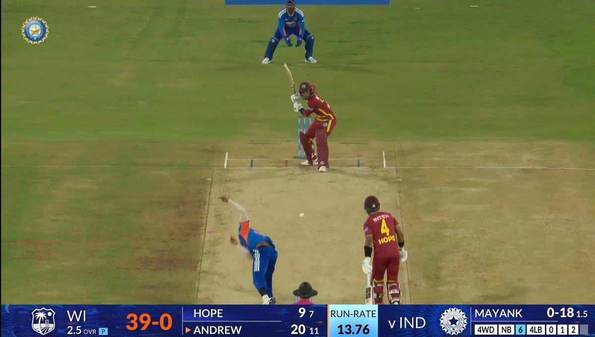 West Indies Are Now 40-0 after 3 overs , TeamIndia Given Just 3 Run in His First Over 💔💔 #INDvsWI #Hyderabad #T20I
