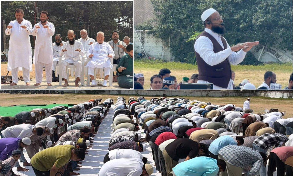 Muslims offered Namaz-e-Istisqa, a special prayer for rain, at Milad Maidan, Qila Mohammad Nagar, Golconda, on Sunday. Maulana Qari Syed Mateen Ali Shah Qadri led the prayer, and Mufti Tajammul Ahmed