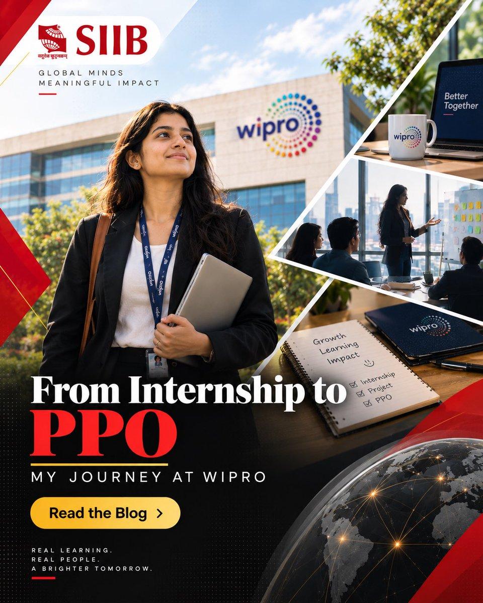 SIIB’s blog “From Internship to PPO: My Journey at Wipro” recounts Pratiksha Chaskar’s internship in AI, cybersecurity and marketing, which earned her a PPO and the Best Intern Award. Link in bio. @Sy