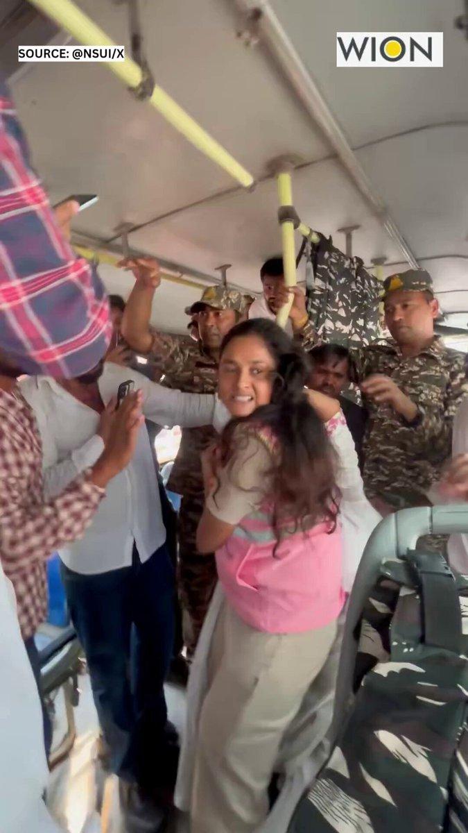 Delhi woman cop and an NSUI activist exchange blows and pull each other’s hair during a protest