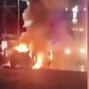 Video: Car catches fire after hitting road divider in Hyderabad