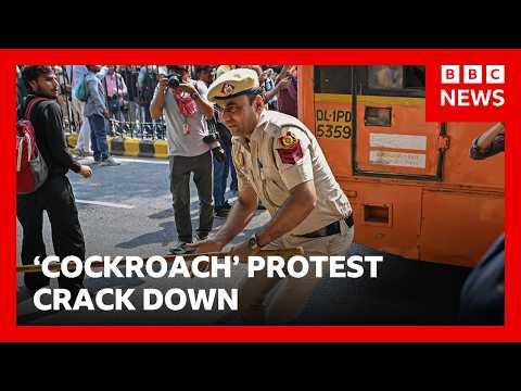 Police crack down on India 'cockroach' protest in Delhi | BBC News