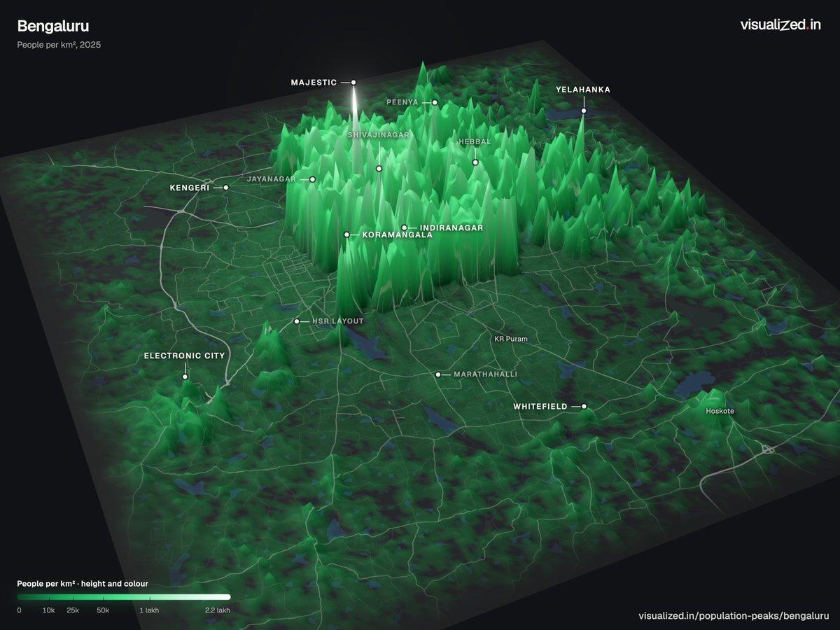 Population density visualization of Bengaluru.