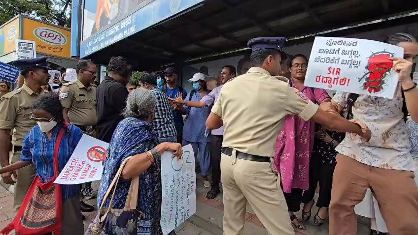 RT by @CockroachLies25: A few cops behaving like goons, bringing disrepute to the entire #Bengaluru police force. As photojournalists rushed to cover the police action against SIR protesters, cops all