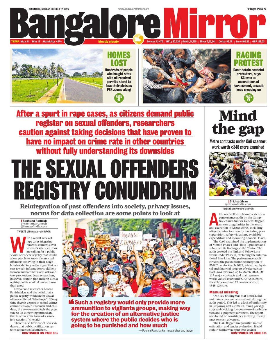 Today's Bangalore Mirror, Front Page. Grab a copy, or check out at https://epaper.indiatimes.com
