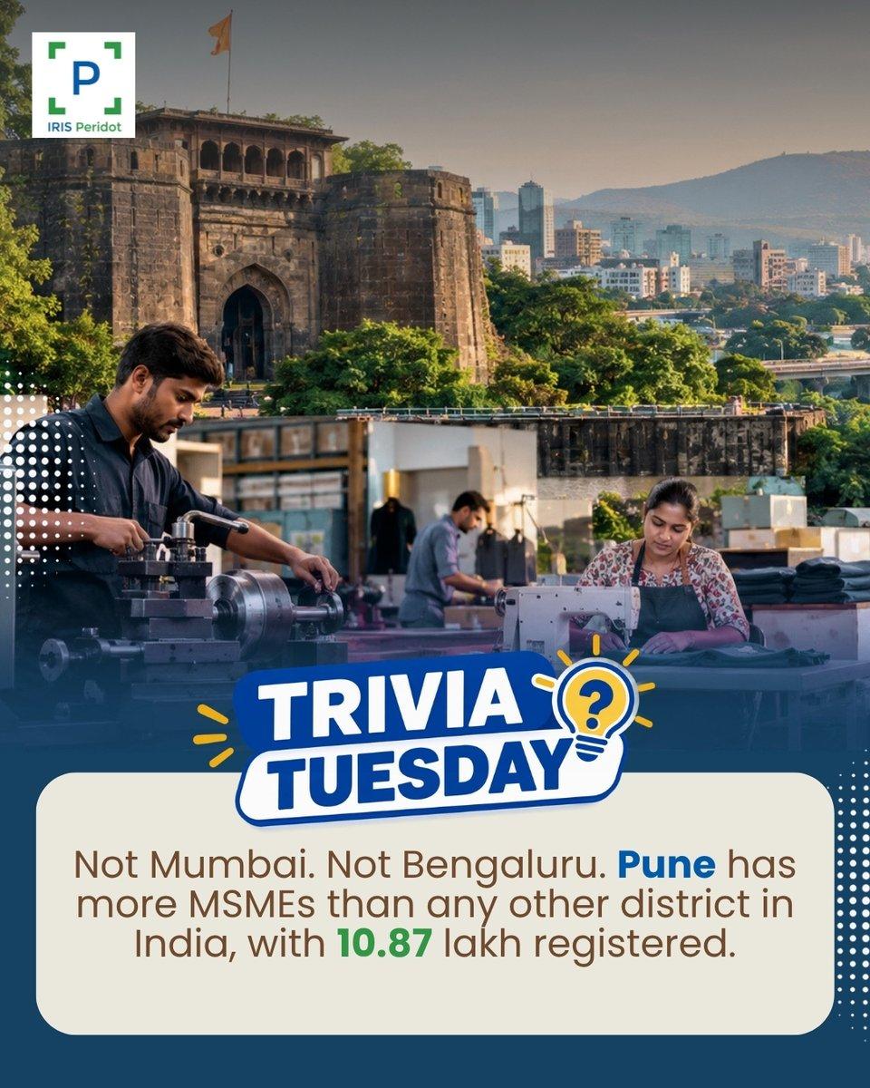 Most people guess Mumbai. The Indian district with the most MSMEs is actually Pune. 10.87 lakh registered MSMEs, ahead of Mumbai’s 9.32 lakh combined. Read Quietly Enormous book here: 👇 https://irisms