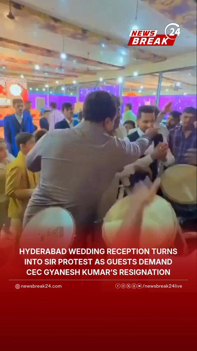 A Hyderabad wedding reception turned into a protest against SIR, with guests raising slogans to the beats of a traditional Marfa band. Protesters demanded a halt to the process and the resignation of