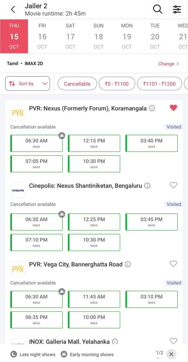 RT by @snetspas5317: bookings for all Screens are open for ! This will be the flat content! Prices at Koramangala IMAX are as usual high 💵 @Jailer2Film @rajinikanth @_PVRCine
