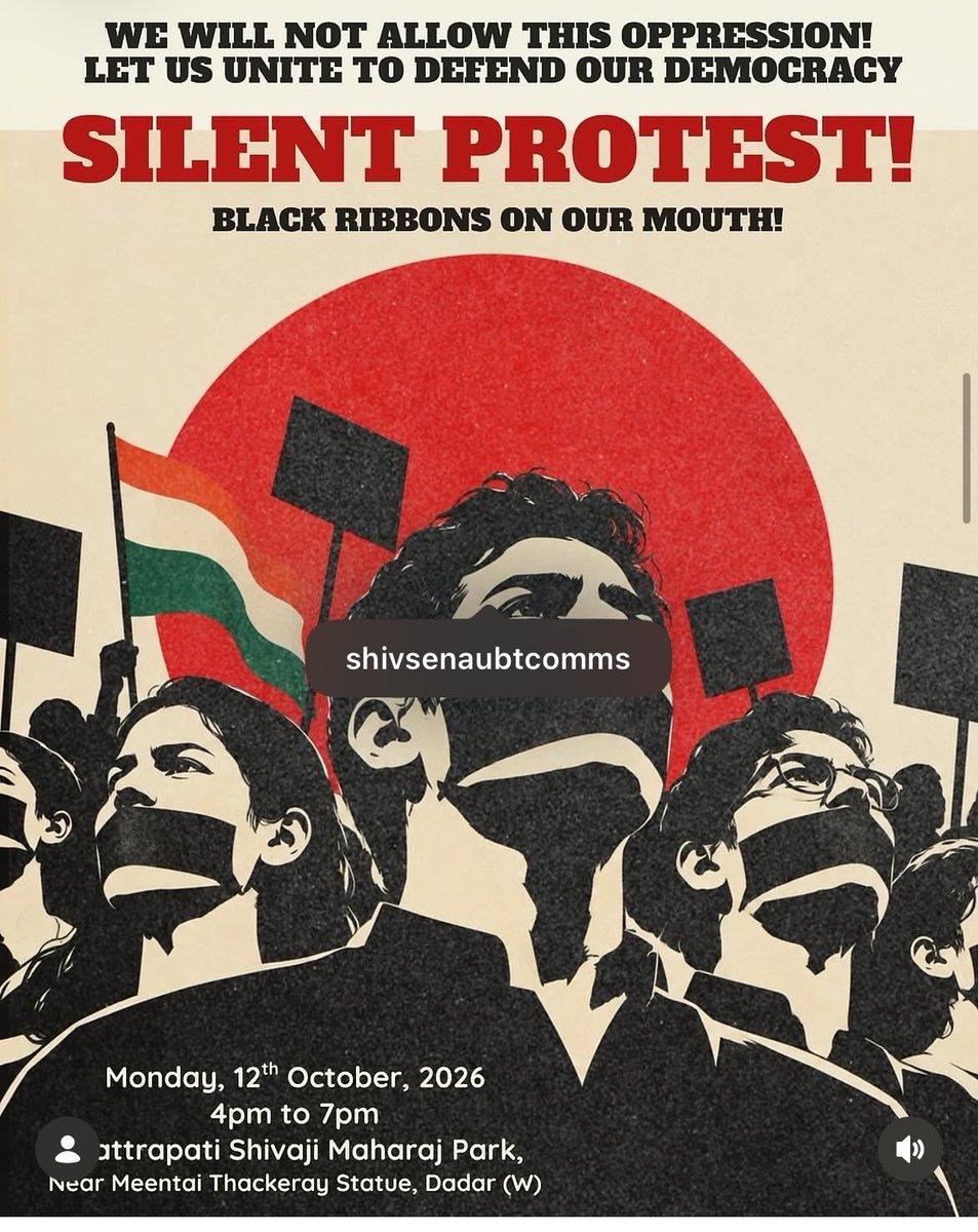 🖤 SILENT PROTEST 🖤 Black ribbons over our mouths.. 12 October 2026 Time - 4PM To 7PM 📍Chhatrapati Shivaji Maharaj Park, Gate No. 6 near the Minatai Thackeray Statue Mumbai.