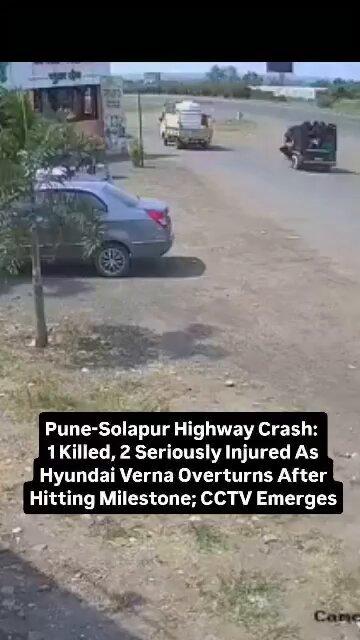 - One person was killed and two others were seriously injured after a Hyundai Verna crashed into a milestone on the . CCTV footage of the accident has emerged, showing the car