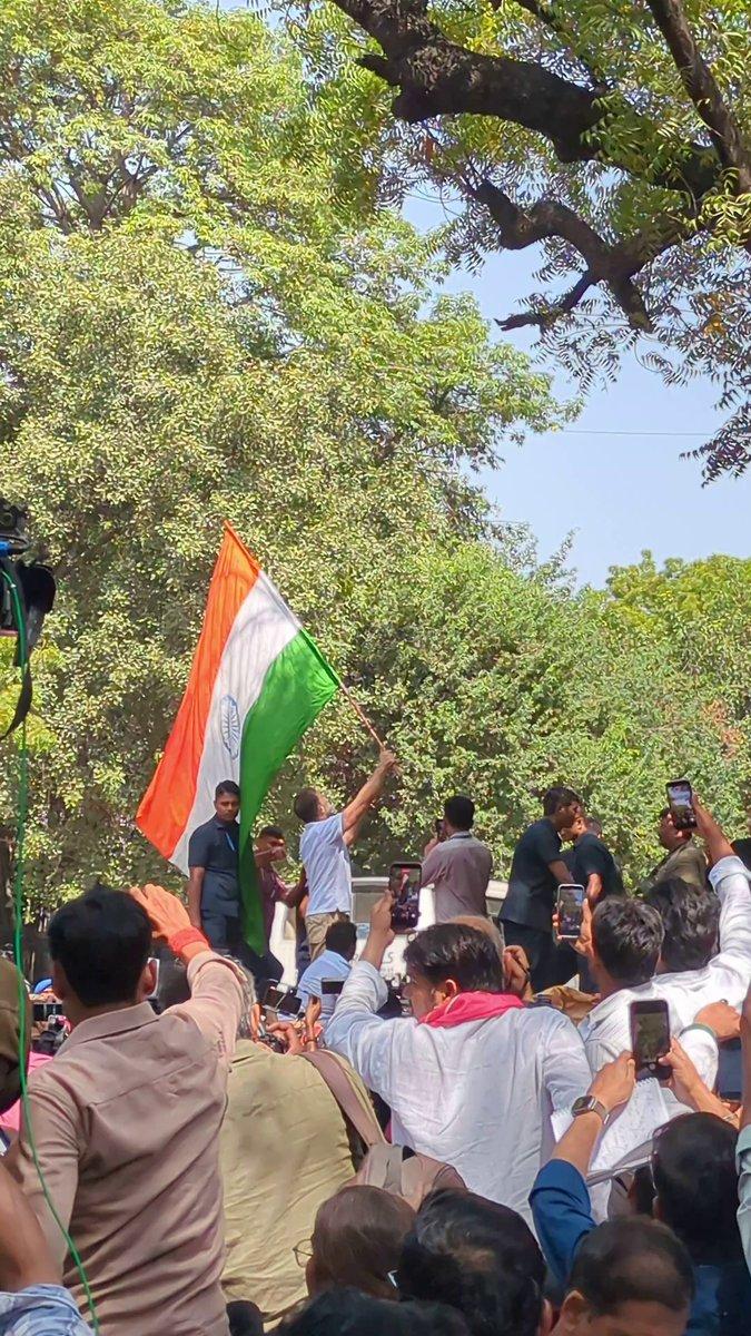 and Abhishek Banerjee climb atop police barricade as they are prevented from marching towards Election Commission. Police stop INDIA bloc's protest march on Parliament Street, wher