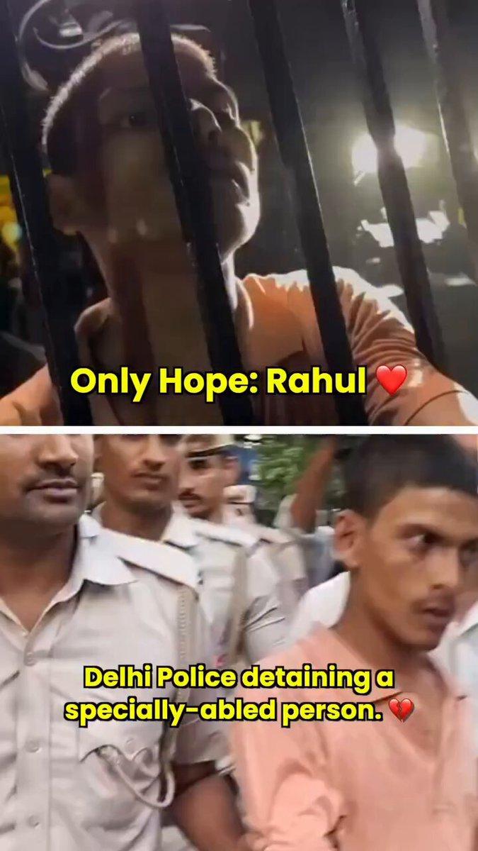 RT by @zikr_e_ilahi: Only Hope: Rahul ❤️ Delhi Police detaining a specially-abled person. 💔