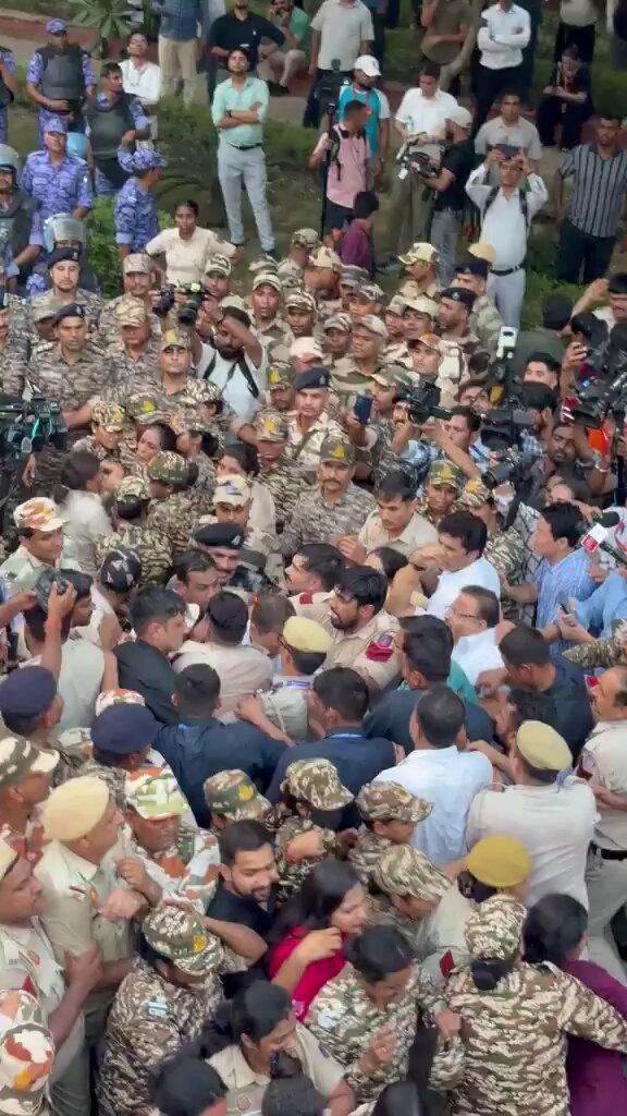 LoP and Congress MP Rahul Gandhi was forcibly removed from the protest site and taken inside a bus by police.