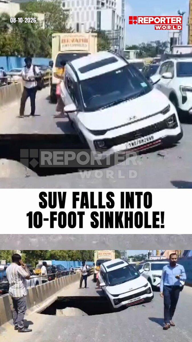 Car plunges into a 10-foot sinkhole on Chennai’s OMR near Tidel Park after the road caves in. Two occupants escaped unhurt. Officials said an old sewage main gave way, causing soil erosion and the col
