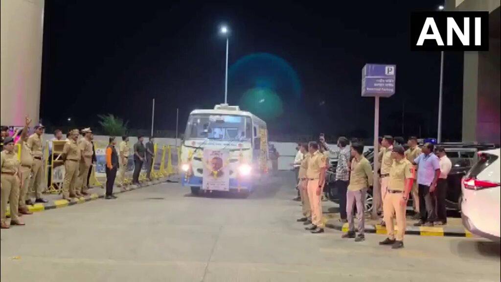 : : Mortal remains of veteran actor being brought out of Pune Airport to be taken further to his residence in village, Pune Rural. He passed away this morning in Goa.