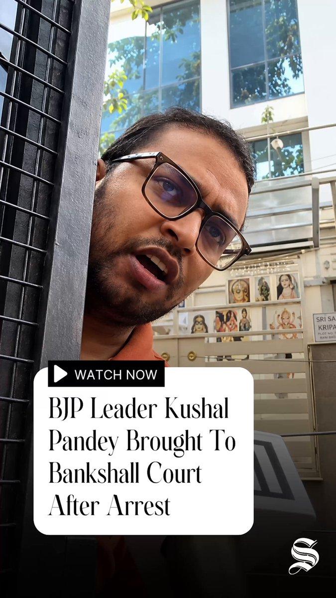 🎥 | Kolkata Police brought BJP leader Kushal Pandey to Bankshall Court following his arrest. He faces allegations that a group led by him threw eggs and assaulted advocates inside court premises.