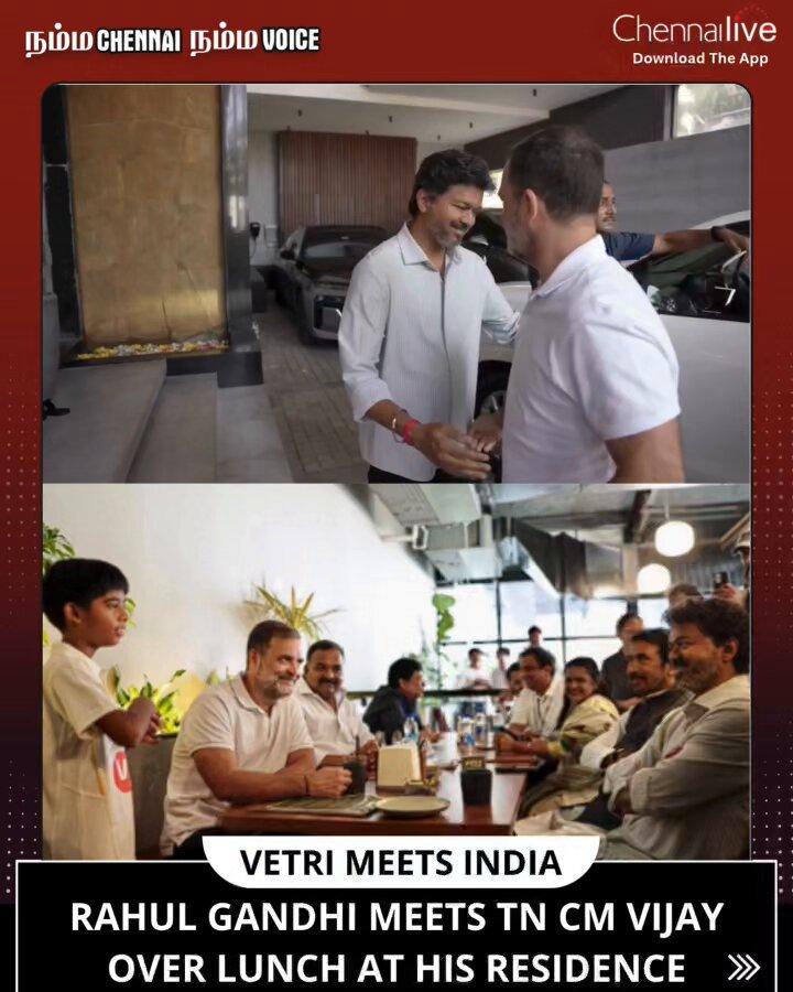 Congress leader & Leader of Opposition in the Lok Sabha Rahul Gandhi met TN CM & TVK chief Vijay over lunch at his Neelankarai residence in Chennai on Saturday.