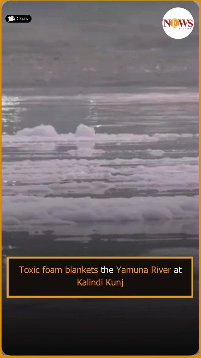 Toxic foam blankets the Yamuna River at Kalindi Kunj