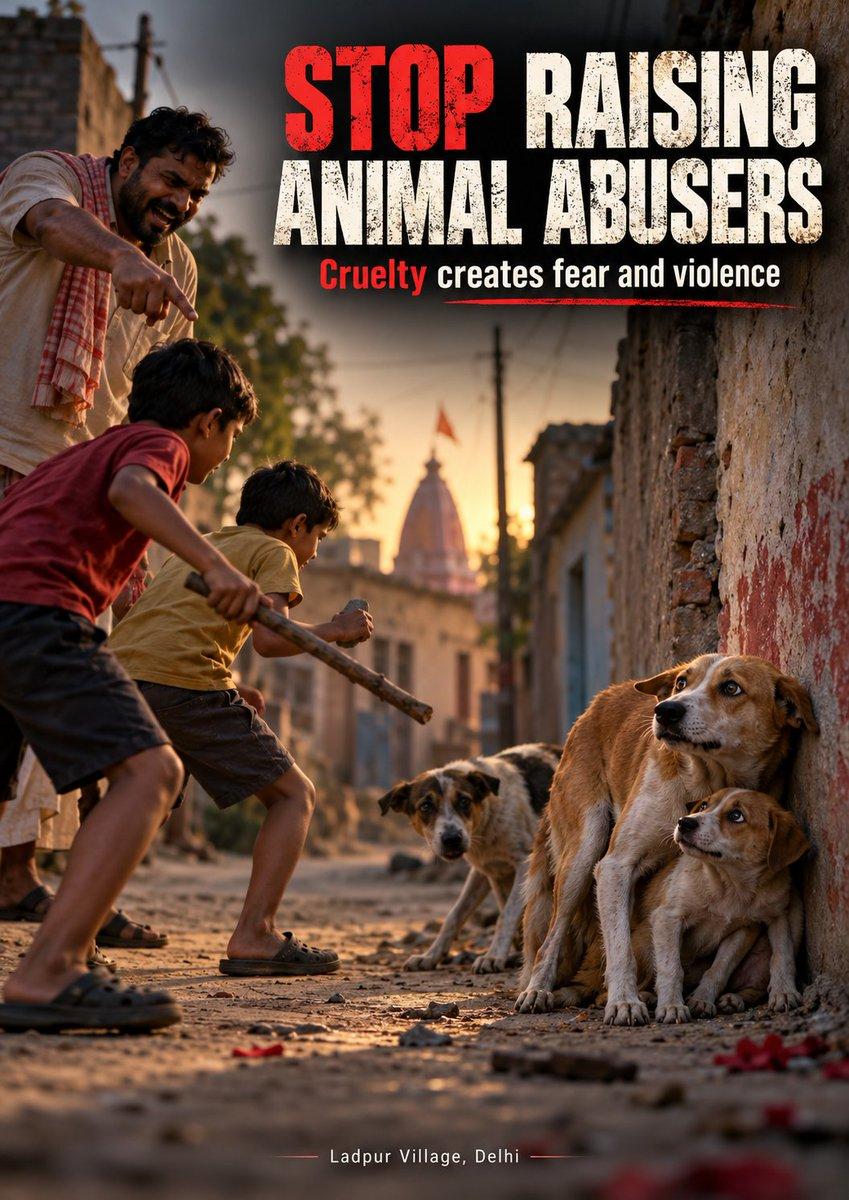RT by @jeevansharya: 🚨 LADPUR, : CHILDREN ALLEGEDLY ENCOURAGED TO BEAT COMMUNITY DOGS A disturbing video reportedly from Ladpur Village, Delhi, appears to show children being involved in the ph