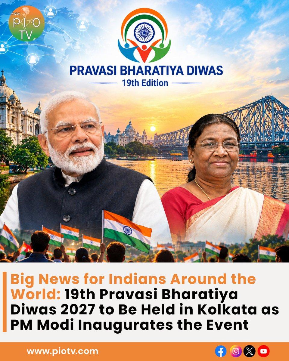 Big news for the Indian diaspora! The 19th Convention will be held in , Jan 7–9, 2027. PM Narendra Modi will inaugurate it, while President Droupadi Murmu will confer th