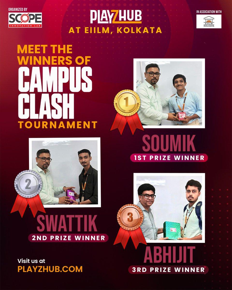 PlayzHub at EIILM Kolkata was all about games, energy, and great moments 🎮 A big congratulations to our Campus Clash winners: 🥇 Soumik 🥈 Swattik 🥉 Abhijit Thank you, EIILM, for making the tournament s