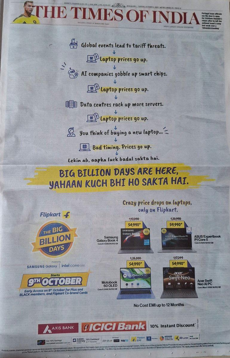 This is @timesofindia edition. All taglines in these ads are in . ​@SEBI_updates, don't you know there is no "national language" under Article 343 or the 8th Schedule? Why publish pub