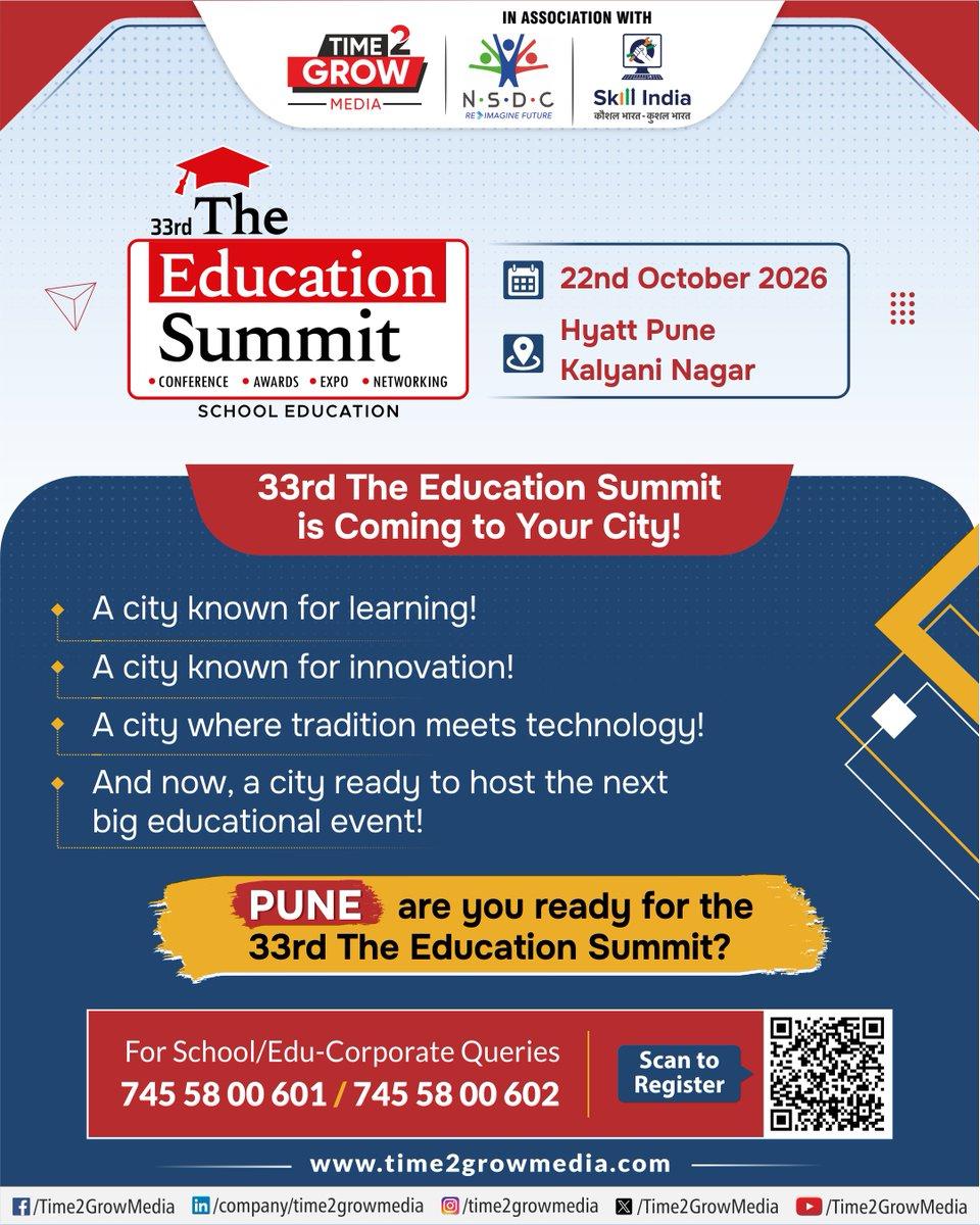 , are you ready? The 33rd edition of '#TheEducationSummit' — coming to the city where learning, innovation and technology converge. 𝗜𝗻 𝗔𝘀𝘀𝗼𝗰𝗶𝗮𝘁𝗶𝗼𝗻 𝗪𝗶𝘁𝗵 - @NSDCIndia | @MSDESkillIndia