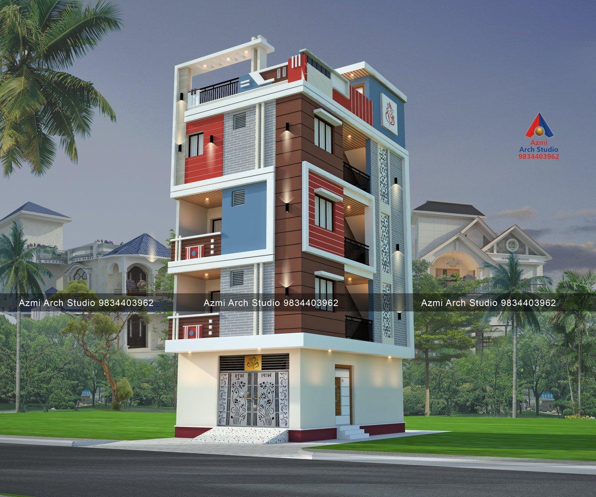 G+3 house front 3d elevation design #