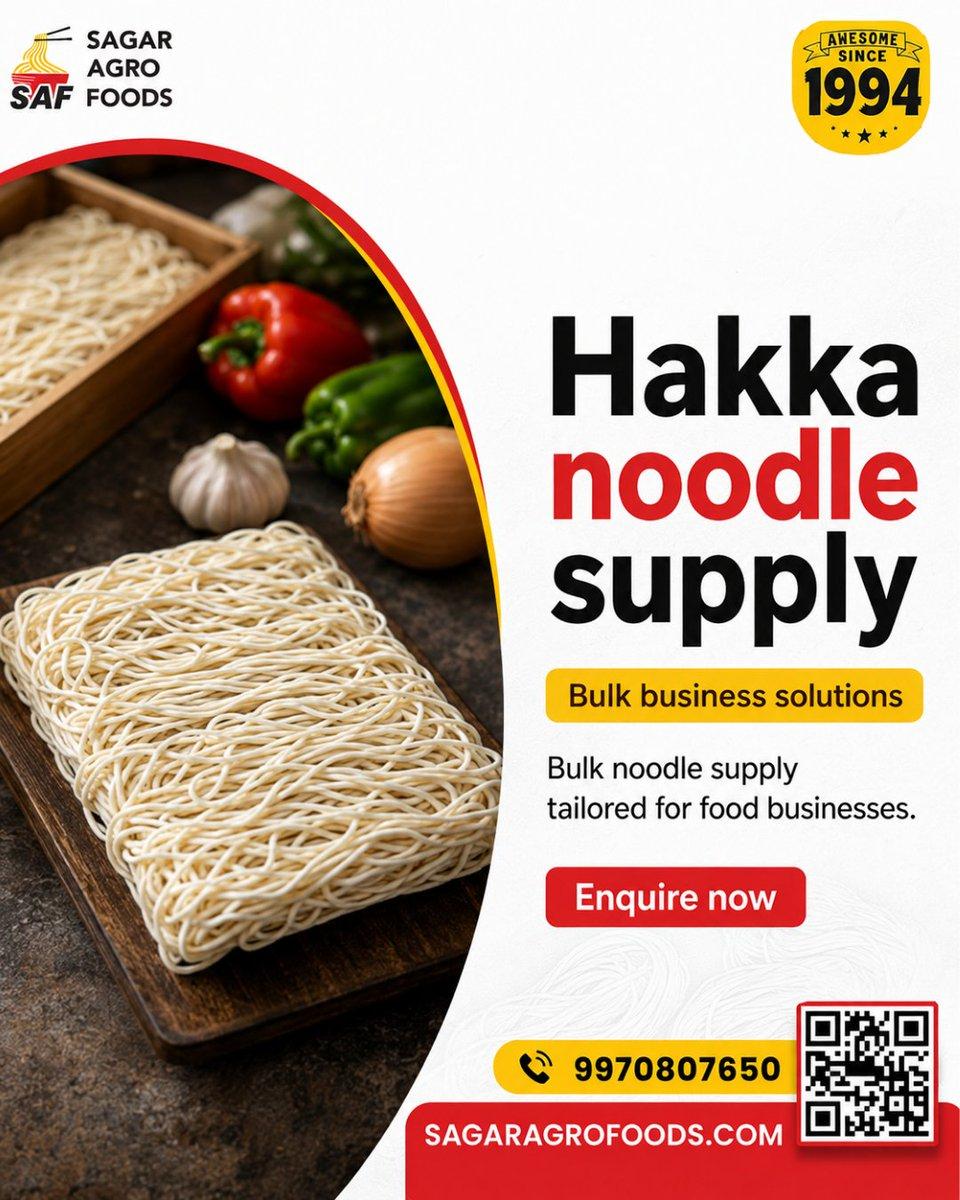 Bulk dry hakka noodles supplied for restaurants, caterers and food chains.