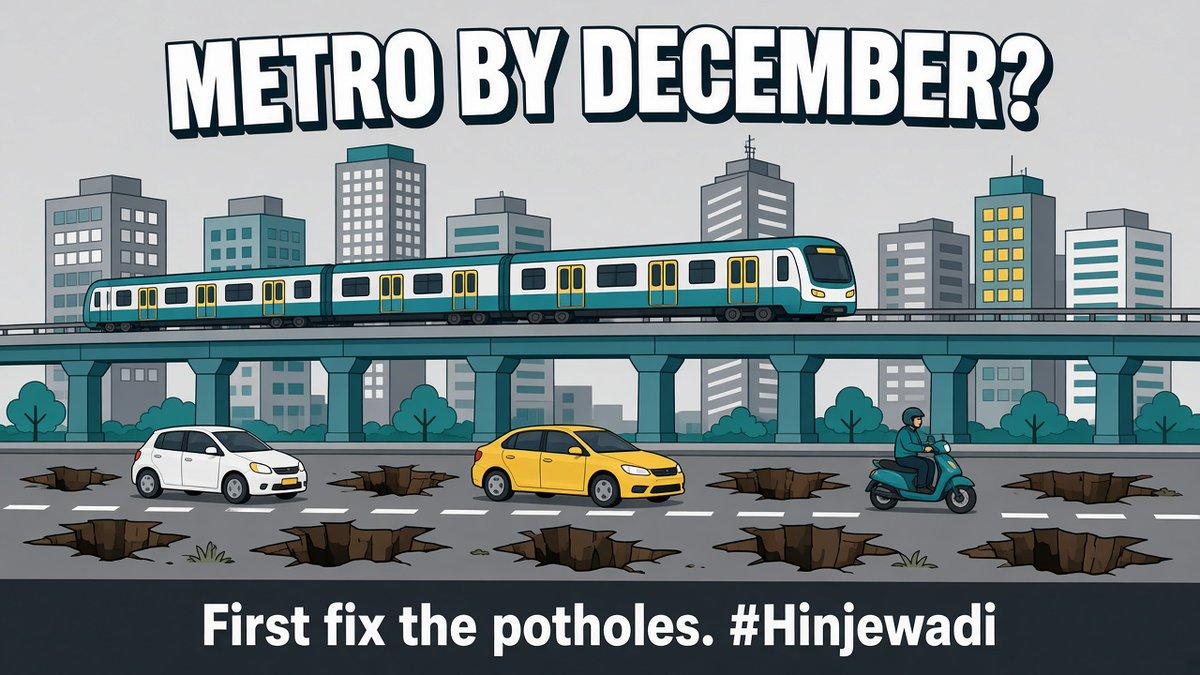 Hinjewadi Metro: 17 of 23 stations cleared. 19.2 km of last-mile roads promised by December. Meanwhile the Sept 30 deadline to make Hinjewadi pothole-free was MISSED, and the Collector had to give 7 m