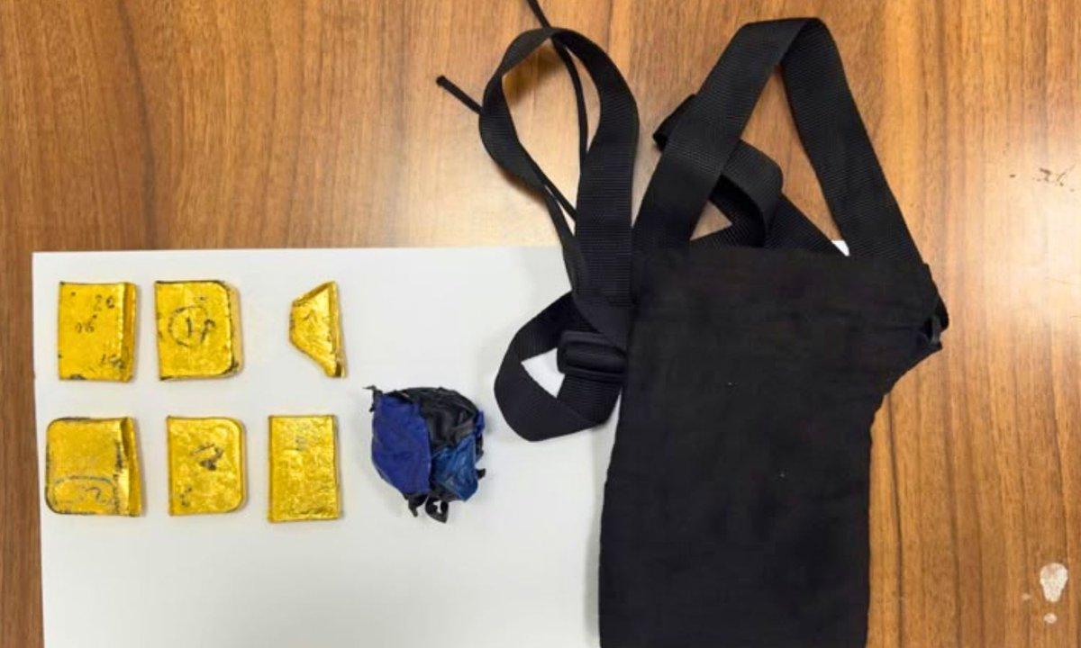 DRI officials seized 1,481 grams of gold worth about Rs 2.25 crore from a passenger who arrived at Shamshabad airport from Tiruchi on October 6. The gold, cut into six pieces, was hidden in a pouch in