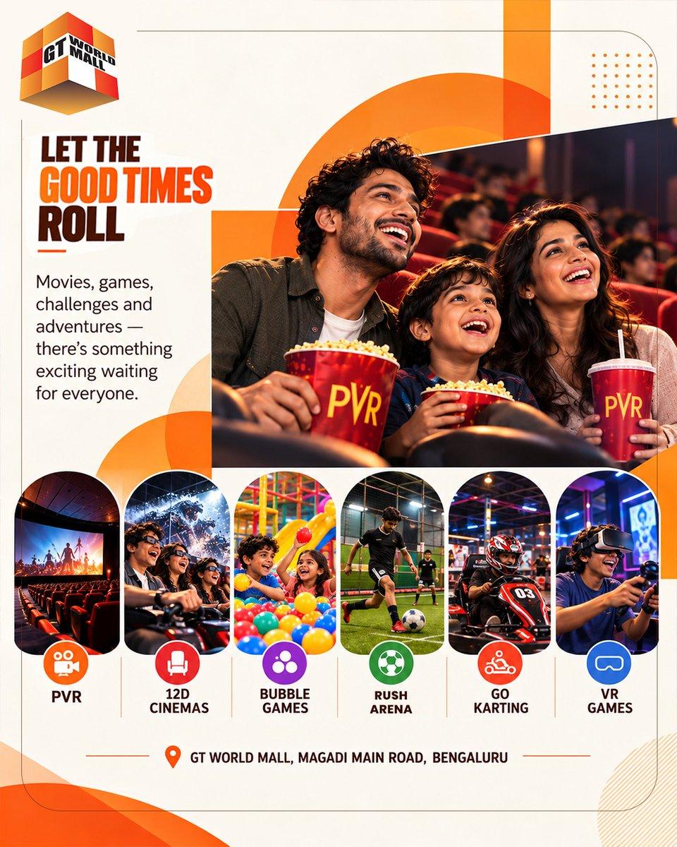 🎬✨ Let the good times roll! 🍿🎮🏎️⚽ From blockbuster movies to thrilling games, racing, sports & VR adventures 📍 GT World Mall, Magadi Main Road, Bengaluru