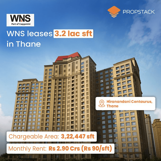 Global business process management leader#𝗪𝗡𝗦 expands in Metropolitan Region 🇮🇳 WNS Global Services has leased 3.22 lakh sq. ft. across 5 floors at Hiranandani Centaurus, 💰Total rental