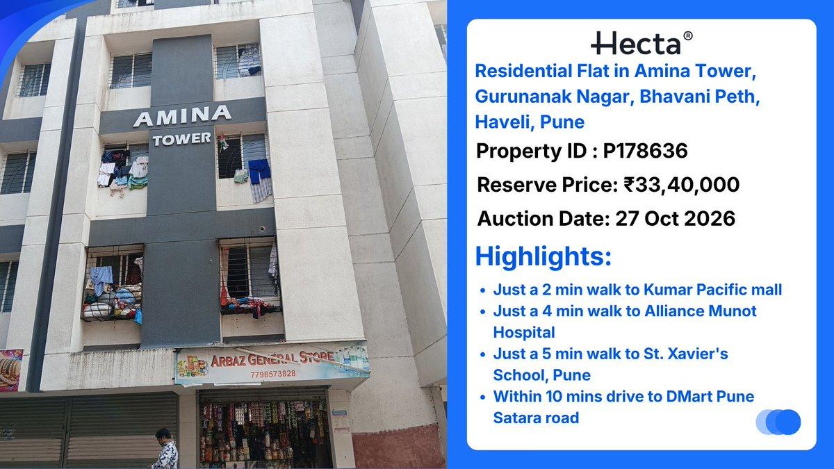 Residential Flat in Amina Tower, Gurunanak Nagar, Haveli, Pune 🚨BANK AUCTION PROPERTY🚨 Price: ₹33,40,000 Auction Date: 27 Oct 2026 Contact us: +91 9899 360 360 Visit: https://hecta.co/id/178636 Follow