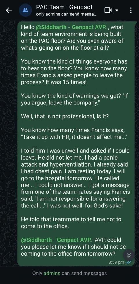 RT by @shantihp: - Genpact- Hafizpet under fire- One of the employee—— Genpact, what kind of work environment are you creating for your employees? I work in the Hyderabad, Hafeezpet branch,