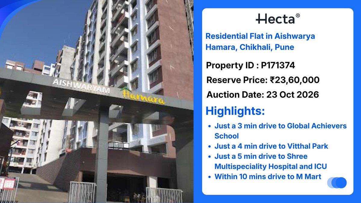 Residential Flat in Aishwarya Hamara, Chikhali, Pune 🚨BANK AUCTION PROPERTY🚨 Price: ₹27,60,000 Area: 46.62 Sq Mtrs Auction Date: 23 Oct 2026 Contact us: +91 9899 360 360 Visit: https://hecta.co/id/171