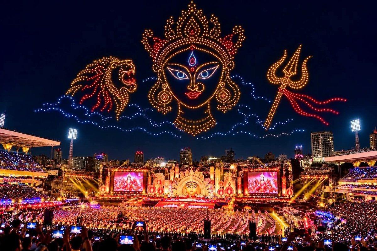 🔥 The Grand Celebration of Mahalaya at Eden Gardens, Kolkata! 🔱❤️✨ A spectacular night filled with lights, drones and unforgettable moments! 🌟