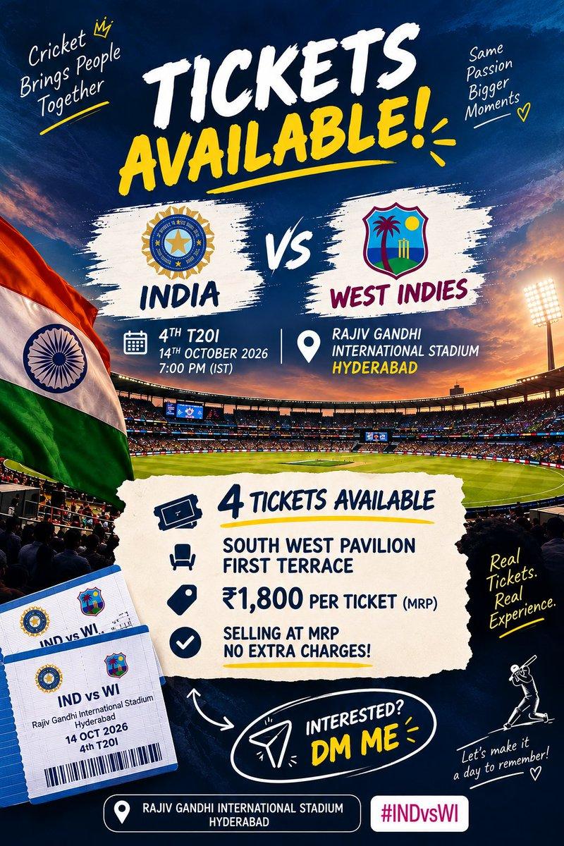 4th t20i tickets available at mrp H2h available Dm for tickets!!!! !