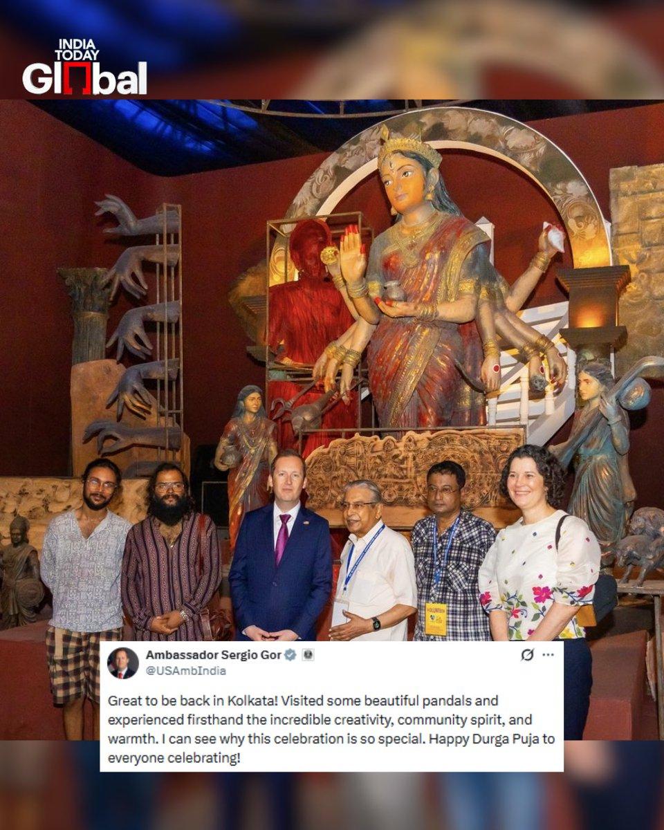 US Ambassador to India Sergio Gor visited Durga Puja pandals in Kolkata, experiencing the city’s festive spirit firsthand. In a post on X, Gor praised the creativity, warmth and community spirit of th