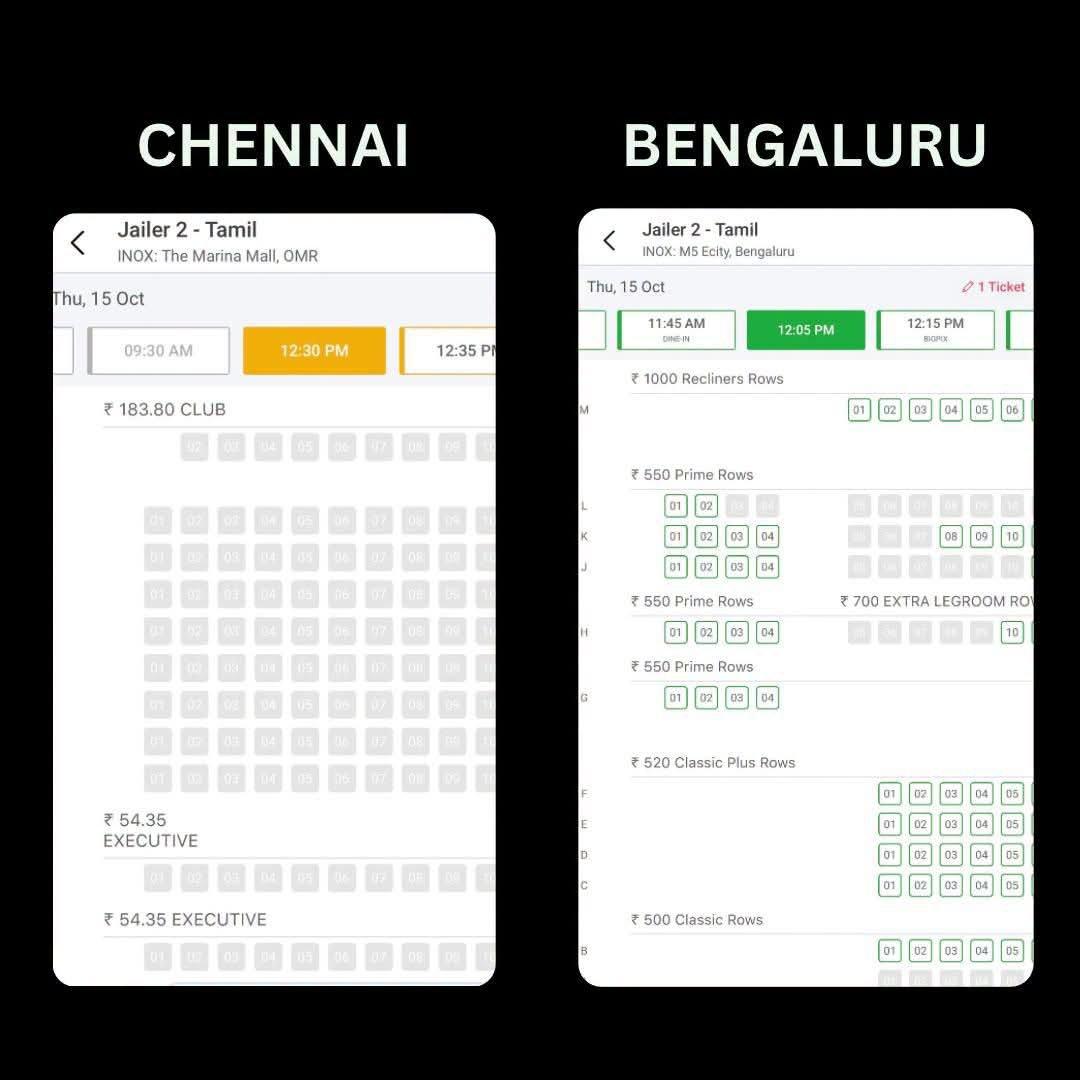 @CMofKarnataka @KFCC, why are Jailer 2 ticket prices so different in Chennai and Bengaluru? Please enforce applicable ticket-price regulations and ensure fair, affordable cinema tickets for Karnataka 