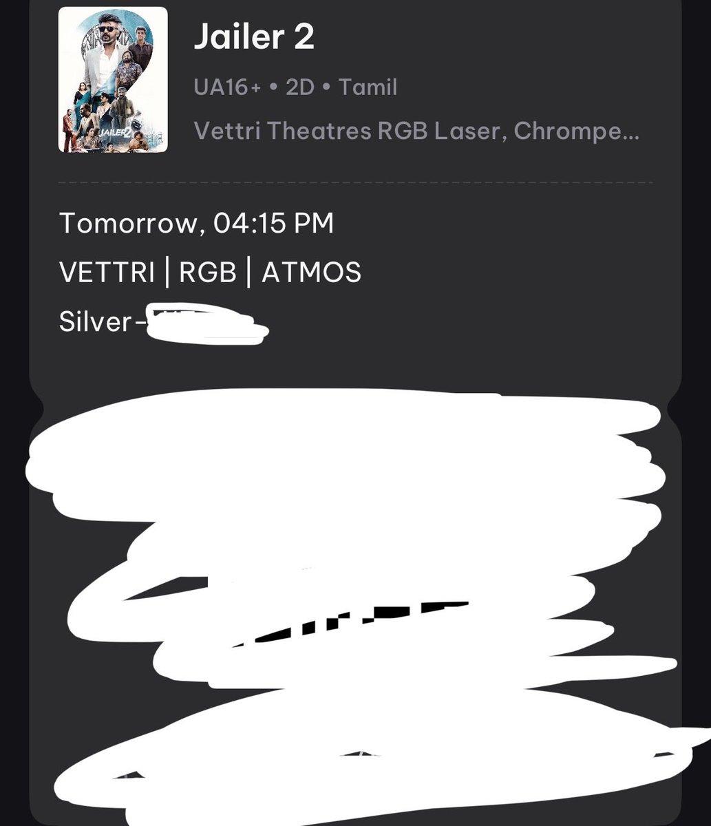 1 ticket Available Vettri main screen RGB ATMOS 4:15Pm show 15-10-2026 If anyone interested Dm me #Jailer2 #Rajnikanth #chennai #vettri #rohini #fdfs #jailer2fdfs #anirudh #jailer #thalaivar