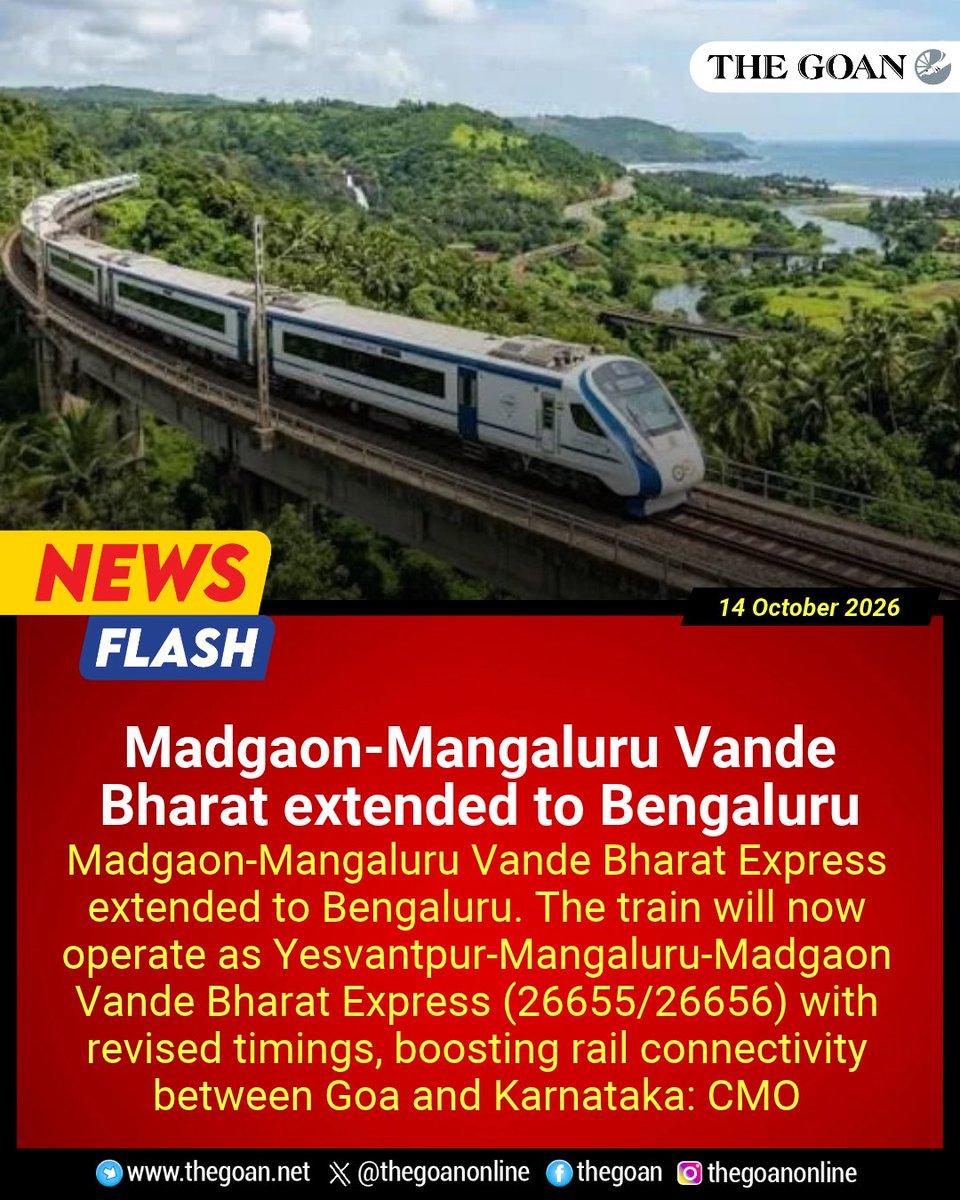 RT by @soter8: #Madgaon-Mangaluru #VandeBharat extended to #Bengaluru #Goa #BreakingNews #Railways