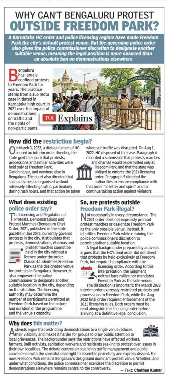 This table succinctly explained by @Chethan_Dash lists how dissent has been jailed in freedom park. As @horaata_protest has been explaining, the only thing standing between #Bengaluru and the right to