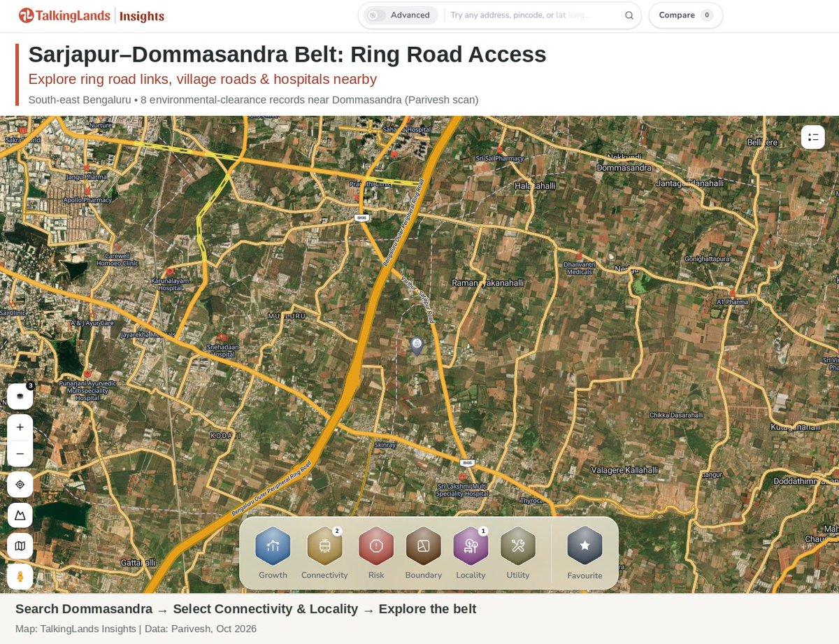 Where is Bengaluru’s south-east growing next? Our latest Parivesh scan lists 8 environmental-clearance records in Anekal taluk. Explore ring roads, village roads + hospitals around Sarjapur–Dommasandr